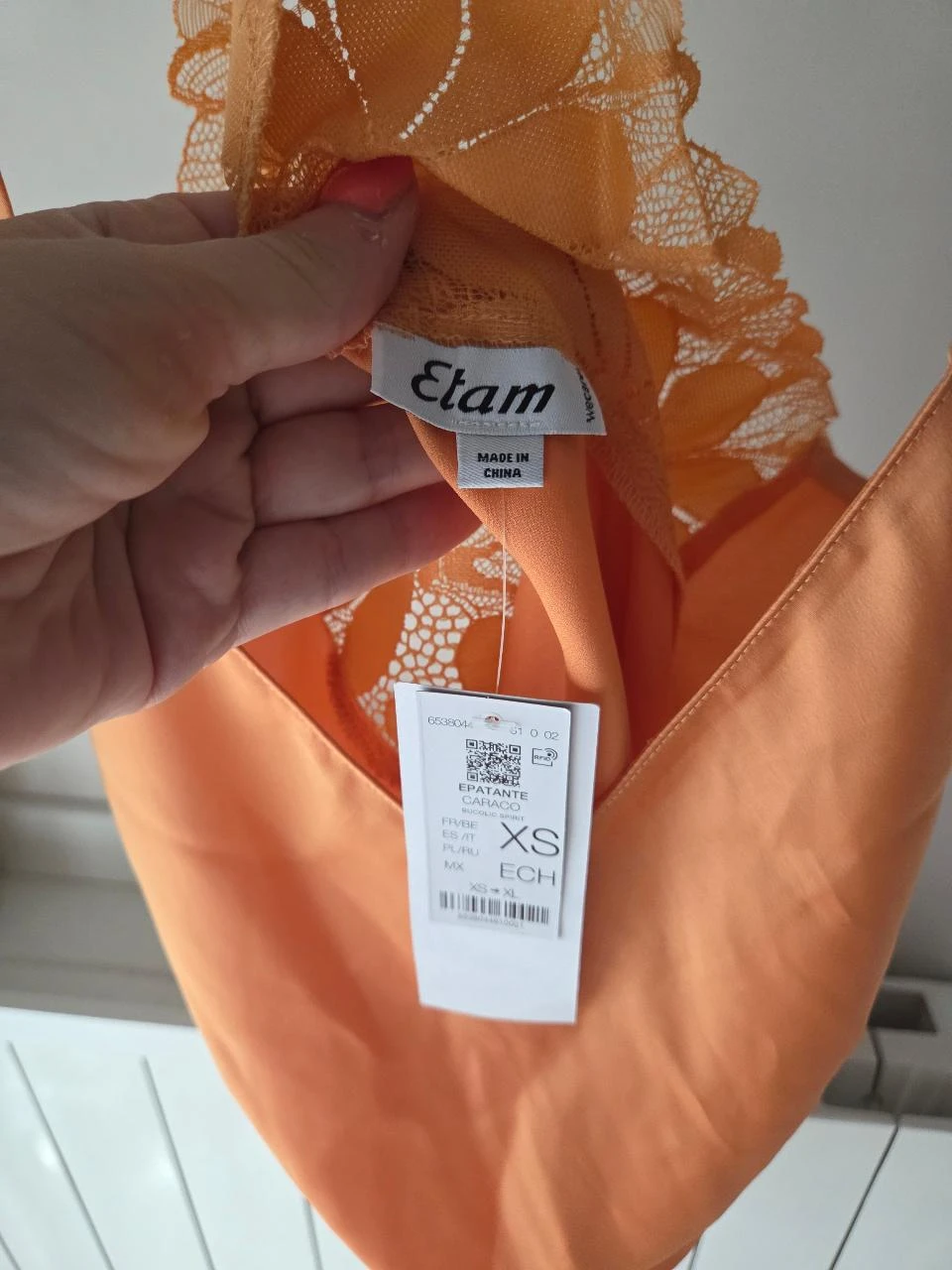 Top caraco de lencería ETAM naranja coral satinado • Encaje en la espalda Talla XS • Nuevo – photo 3